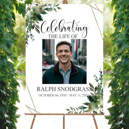 Custom Gold Celebration of Life Welcome Sign with Photo for Funeral - color: Sign 16