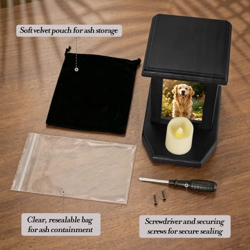 Dletay Pet Urn for Dogs 5.51 Inch with Photo Frame Memorial Small Cremation Urn for Dog Cat Ashes Decorative Pet Ashes Keepsake Memory Box Black