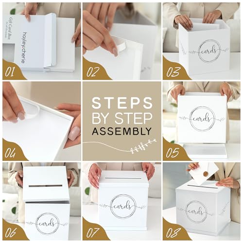 White Wedding Card Box, Large 10x10 Gift Card Box Envelope Holder with Slot | Graduation Party, Birthday, Funeral Reception, Baby & Bridal Shower, Sweet 16, Quinceanera, Retirement, Baptism, Money Basket