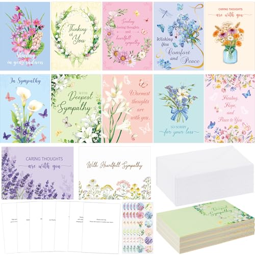 120 Pack Sympathy Cards with Envelopes & Stickers, Floral, Vibrant | Colorful Plant Aesthetics and Comfort Messages, Condolences Bereavement Greeting Cards for Loss of Loved One Favors Set Gift - style: Vibrant