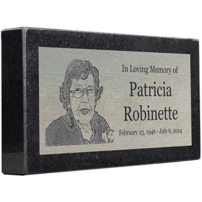 PlaqueMaker Stainless Steel and Granite Memorial Headstone - Markers for Lost Family Members, Infants, Loved Ones, Friends, Dogs, Cats, and Other Family Pets. (8 x 4 x 1) - size: 8 x 4 x 1"