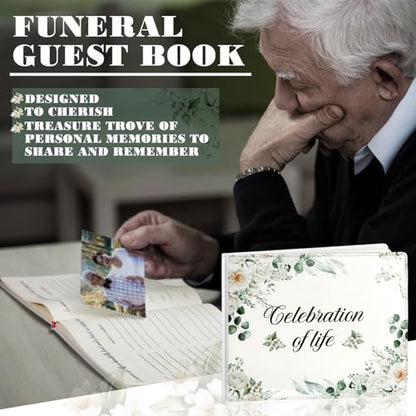 Patelai Funeral Guest Book with Pen Memorial Service Celebration of Life Sign in Book for Funeral Leather Cardinal in Loving Memorial Gift, 112 Pages(Flower) - style: Flower