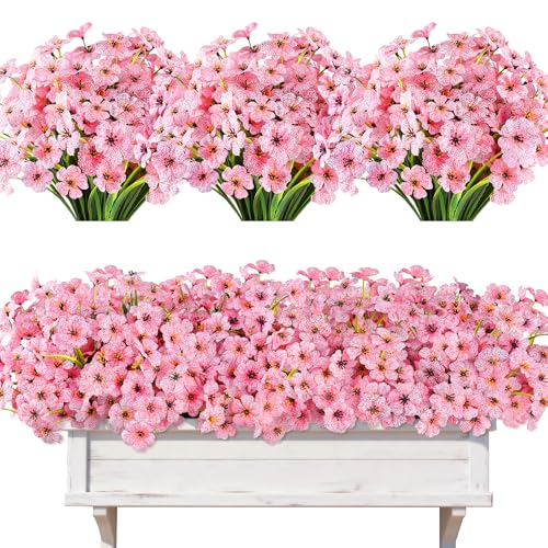 AmyHomie 20 PCS Artificial Flowers for Outdoors, UV Resistant Fake Plants | Garden, Patio, Porch, Window Box, Hanging Flowers Planters; No Fade, Long Lasting, Maintenance Free Indoor Fall Decor - color: Pink, size: 20