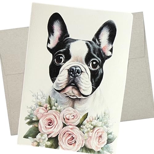 Boston Terrier Card for Women, Dog Birthday Card for Woman (1 Premium Card, 5X7 Inch) blank inside for all occasions thinking of you, get well, and miss you - 957