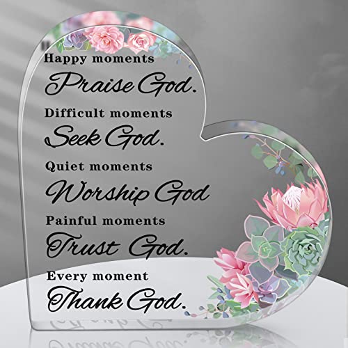 Yulejo Bible Verse Acrylic Heart Plaque, Eucalyptus Leaf Gift for Women | Christian Home Decor, Prayer Corner Accent, Office Desk Display, Clear Acrylic Heart Keepsake, Gift for Religious Women - style: Eucalyptus Leaf
