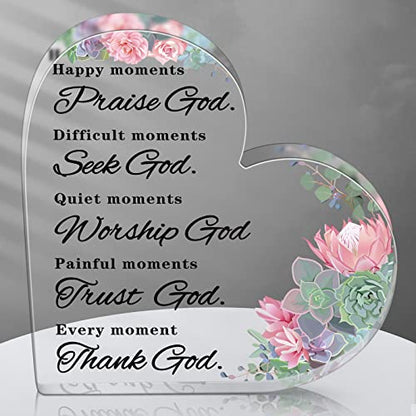 Yulejo Bible Verse Acrylic Heart Plaque, Eucalyptus Leaf Gift for Women | Christian Home Decor, Prayer Corner Accent, Office Desk Display, Clear Acrylic Heart Keepsake, Gift for Religious Women - style: Eucalyptus Leaf