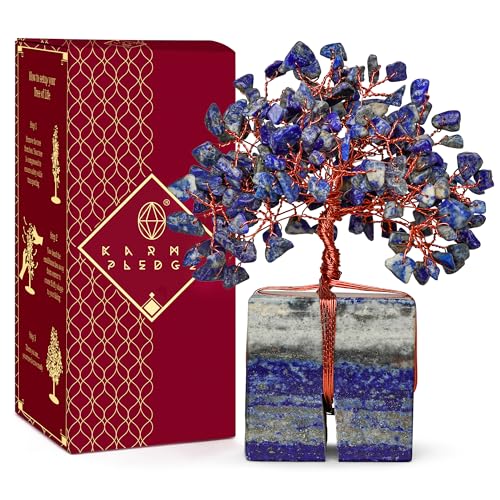 KARMAPLEDGE Chakra Tree of Life for Unique Gifts for Mom, Dad, Home and Office Decor, Handmade Lapis Lazuli Healing Crystal Tree for Positivity, Money & Good Luck, Birthday Gifts for Women,Mens - color: 54 Lapis Lazuli Crystal Base