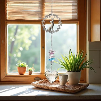 Pet Memorial Suncatcher,Dog Memorial Gifts for Loss of Dog,Cats Remembrance,Pet Loss Sympathy Gift,Bereavement Gifts(Cat) - color: Garland Cat