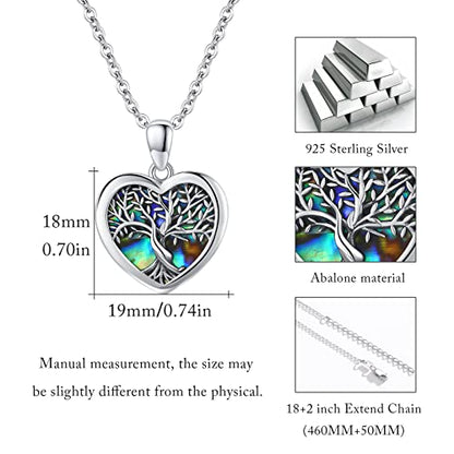 Tree of Life Locket Necklace That Hold Pictures Sterling Silver with Abalone Shell Family Tree Pendant Necklace Memorial Photo Heart Necklace Jewelry Xmas Gifts for Women - style: tree of life 1