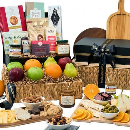 Sympathy Gift Fruit Basket of Fresh Fruits, Cheese, Meat, Chocolate, Crackers, Olives and Cookies by GourmetGiftBaskets.com