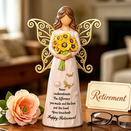 Retirement Gifts for Women- 5.5" Angle Figurine with Gold Butterfly Wings | Happy Retirement Gift for Woman Coworker Teacher Nurses Friend, Resin Hand-Painted Angle Statue Home Decor - style: Retirement