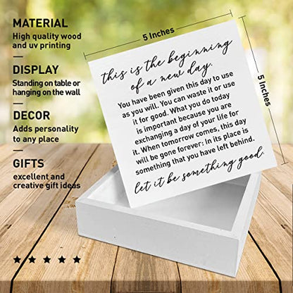 Inspirational Quotes Desk Decor, Wooden Box Sign, A New Day - color: C