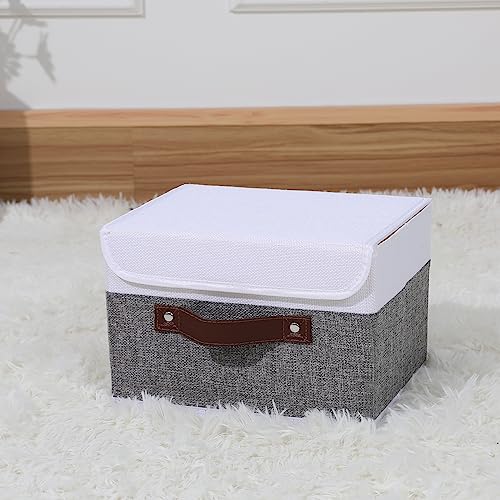 ANMINY Fabric Storage Box Bins with Lids, Gray White, 10"x8"x7" - color: Gray White, size: Small (Pack of 1)