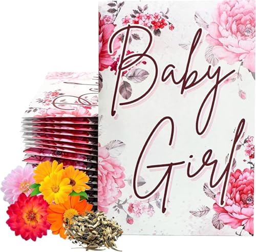 Wildflower Seed Packets Baby Girl Baby Shower Party Favors (Pack of 30) - Wildflower Seed Packet Favors Gift Pink Girl - color: Baby Girl Red