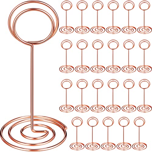 TecUnite 24 pcs 3.35 Inch Picture Clips Table Place Photos Card Holder Gold | Rose Gold number NameCards Holds,Wedding Reception Birthday Party Centerpieces,Durable Metal Wire, Spiral Base - color: Rose Gold