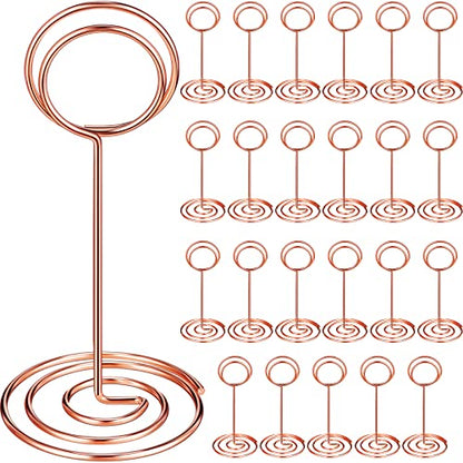 TecUnite 24 pcs 3.35 Inch Picture Clips Table Place Photos Card Holder Gold | Rose Gold number NameCards Holds,Wedding Reception Birthday Party Centerpieces,Durable Metal Wire, Spiral Base - color: Rose Gold