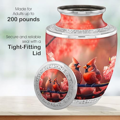 Cardinal Couple Cremation Urns for Adult Ashes Male Female - 200lbs Burial Urns for Human Ashes with Velvet Bag (Cardinal Couple No Medallion - color: Cardinal Couple No Medallion Fast Shipping