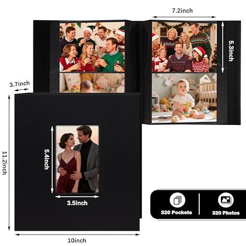 Aevdor 5x7 Photo Album, Holds 320 Photos, Linen Cover, Black | Fits 5x7 Photos, Postcards & Artwork, Family & Wedding Albums, Baby & Travel Memories - color: Linen Black