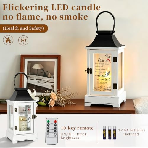 Memorial Lantern with Photo Frame & Keepsake Drawer, Condolences Gift for Loss of Dad, Bereavement Gifts in Memory of Dad, with LED Candle and Timer, Includes Sympathy Card and Gift Box - color: Dad/Black