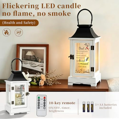 Memorial Lantern with Photo Frame & Keepsake Drawer, Condolences Gift for Loss of Dad, Bereavement Gifts in Memory of Dad, with LED Candle and Timer, Includes Sympathy Card and Gift Box - color: Dad/Black