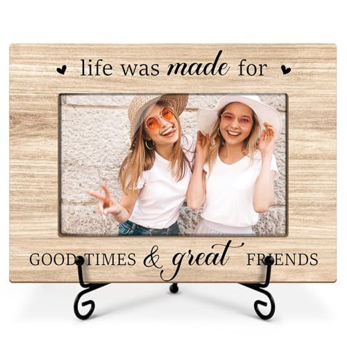Utaqer Friend Picture Frame, Life Was Made For Good Times Great Friends, Picture Gifts For Women Men Bestie, Wooden Picture Frame For Birthday Party Keepsake Holiday, 4X6 Photo Frame With Stand -48 - color: Friend