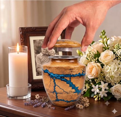 Wooden Handcrafted Urn (Small Keepsake (20 lbs)) in Capacity. Decorative urn for Ashes Blue Raising Urn for Man and Women Burial and Funeral Urn Handcrafted Unique Fractal Burning Design - size: Small keepsake (20 lbs)