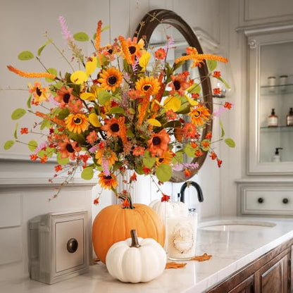 8PCS Artificial Fall Flowers, Fake Sunflower for Cemetery, Orange, 23in - color: Orange-8pcs