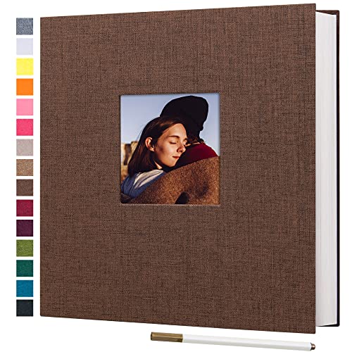potricher Self Adhesive Photo Album 40 Pages, Linen cover, Brown | Photo Album Self Adhesive 4x6 5x7 8x10 Pictures, Linen Cover DIY Scrapbook Albums for Family, Wedding, Baby, Anniversary - color: Brown, size: 11x10.6 Inches 40 Pages