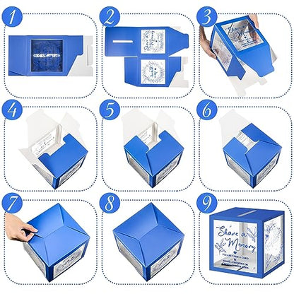 Pajean Funeral Memory Box with 50 Cards Clear Windows,Clear,Dark Blue - color: Dark Blue