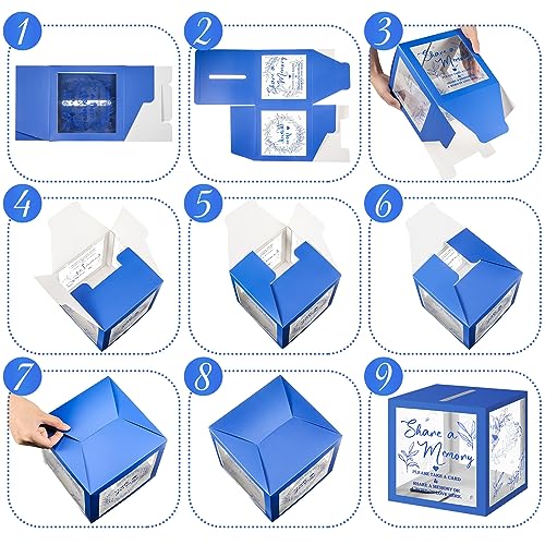 Pajean Funeral Memory Box with 50 Cards Clear Windows,Clear,Dark Blue - color: Dark Blue