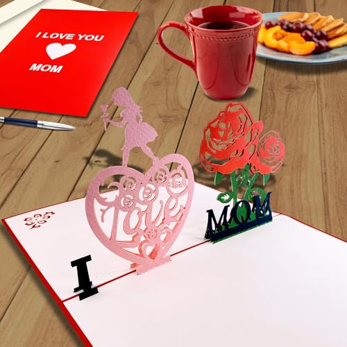 iGifts And Cards I Love You Mom Mother's Day 3D Pop-Up Card 4.75x6.75 | Floral Heart, Thank You, Birthday, New Mum, World's Best Mom, Inspirational, Mother Figure, Daughter, Keepsake Memento - color: I Love Mom
