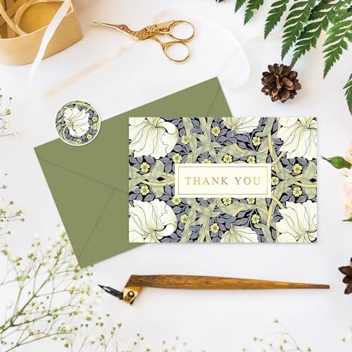 Whaline 24 Pack Floral Thank You Cards Bulk Blue Green Flower Greeting Cards with Envelope Sticker Vintage Blank Note Cards for Birthday Baby Shower Party Supplies, 4 x 6 Inch - style: White Flower