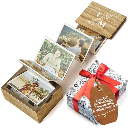 Personalized Wooden Photo Box Gift with Initials-Handmade Picture Box Gift, Wedding Keepsake Box and Anniversary Box, Custom Gifts, Romantic Gift Photo Memory Storage Box, Pull Out Photo-3"x2" - color: Initial