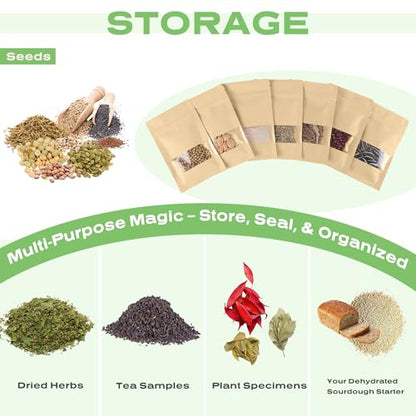 150 Seed Envelopes 2 Sizes, Resealable w/Window Self-sealing | 90S + 60L Kraft Envelopes. Clear window, Dustproof & Reusable, Tear-resistant, for Seeds, Jewelry, Herbs - size: Small + Medium (2.8 x 3.5" + 3.5 x 5.4")