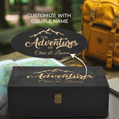 Personalized Adventure Memory Box, Engraved Travel Keepsake for Couples | Holds photos, tickets, maps & travel souvenirs. Add names or dates; 4 sizes, 4 finishes & optional inside engraving. - style: 12. Adventure Box