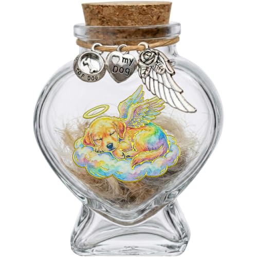 Dog Memorial Gifts for Loss of Dog, Dog Hair Keepsake, Dog Urn | Heart-shaped glass urn with cork stopper, metal charm & name tag, for pet fur/hair/whiskers/ashes, sympathy gift - color: My Dog