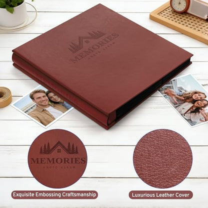 DazSpirit 4x6 Photo Album, 600 Pockets, Leather Cover, Slip-In Pages | Embossed Leather Cover, Extra-Large Memory Book for Wedding, Baby, Anniversary and Family Photos, Brown - color: Brown