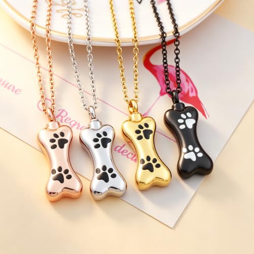 Custom Dog Bone Memorial Pendant Necklace with Paw Print, Stainless Steel Personalized Pet Cremation Jewelry Puppy Animal Urn Pendant Best Friends Friendship Pet Keepsake Gifts Dog Urn Necklace for Ashes for Dog Lovers - color: Customize