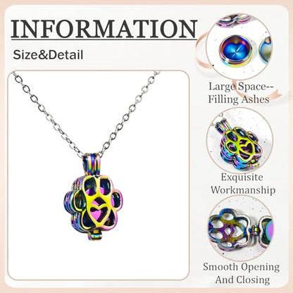 Paw Print Heart Pet Ashes Memorial Necklace with Mini Inner Box-Rainbow | Pet Cremation Jewelry for Ashes, Cremation Urn Jewelry to Hold Dog & Cat Ashes Pendant with Box Filling Tools - color: Rainbow