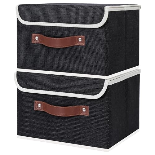 ANMINY Fabric Storage Box Bins with Lids, Black, 10"x8"x7", 2 Pack - color: Black, size: Small (Pack of 2)