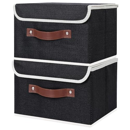 ANMINY Fabric Storage Box Bins with Lids, Black, 10"x8"x7", 2 Pack - color: Black, size: Small (Pack of 2)