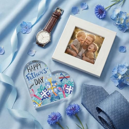 Smile Heart-Shaped Acrylic Tabletop Decor Happy Father's Day Box Design Desktop Plaque Indoor Home & Office Decor for Dad - style: Father's Day