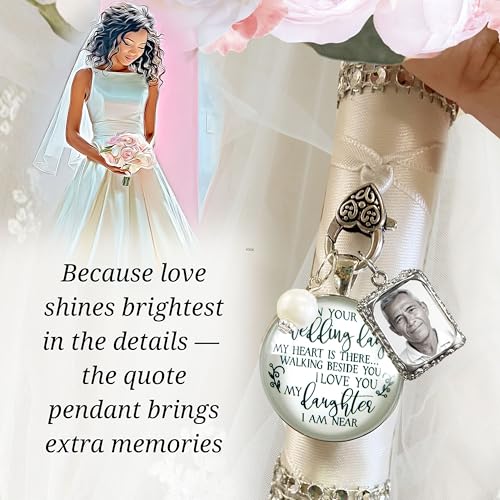 Gutsy Goodness Bouquet Charm On Your Wedding Day Memorial Honoring Mom Dad Grandma Grandpa Meaningful Bridal Floral Jewelry Silver Finish Pendant Bride's Flowers Photo Frames Parent Grandparent - color: White Bead, style: My Daughter | 1 Frame