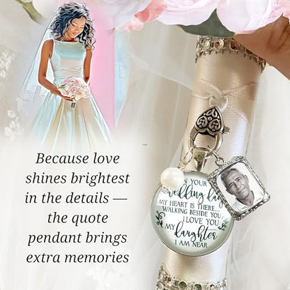 Gutsy Goodness Bouquet Charm On Your Wedding Day Memorial Honoring Mom Dad Grandma Grandpa Meaningful Bridal Floral Jewelry Silver Finish Pendant Bride's Flowers Photo Frames Parent Grandparent - color: White Bead, style: My Daughter | 1 Frame