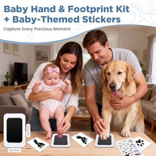 Baby Photo Album 4x6 300 Pockets with Memo Area, Photo Stickers & Hand and Footprint Kit, Linen Cover Baby Memory Book with Front Window, First Year Keepsake for Newborn Boy Girl - color: Blue