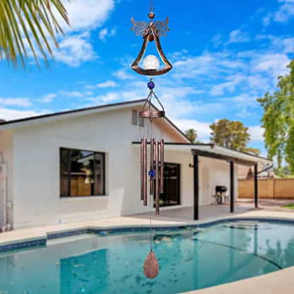 Taman Solar Wind Chime for Outside, Metal Angel Windchimes with LED Light - size: 42"