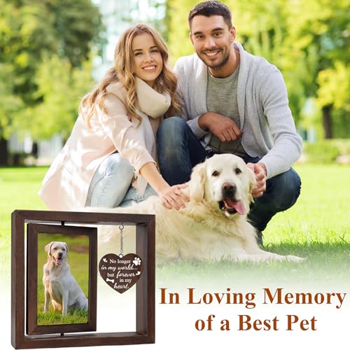 Tsxcnaa Dog Memorial Frame, Pet Memorial Picture Frame for 4’x6’ Photo with Wooden Rotating Heart, Dog Memorial Gifts for Loss of Pet, Remembrance Keepsake Gift for Pet Lover