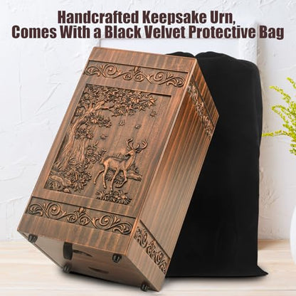 Wooden Urn for Ashes Adult Male Female, Cremation Urns for Human Ashes Adult Men Women, Decorative Burial Funeral Memorial Deer Urn Box Holds 250 Cubic Inches