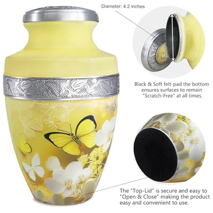 M MEILINXU Yellow Butterfly Urn, Cremation Urns for Human Ashes, Large - color: Yellow, size: Large / Adult
