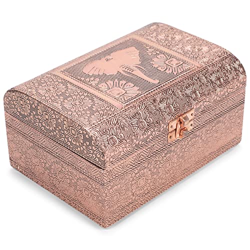 Cottage Garden Elephant Copper Tone Metal Stamped Round Top Trunk Keepsake Box - color: Copper Tone, style: Elephant